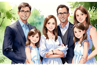 draw watercolor painting for couple, family portrait