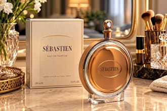 design perfume bottle and packaging, 3d render your product