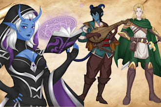 draw dnd character art design illustration, fantasy, game art, sheet, dnd party