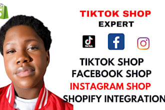 facebook shop, instagram shop, tiktok shop, and integrate to shopify
