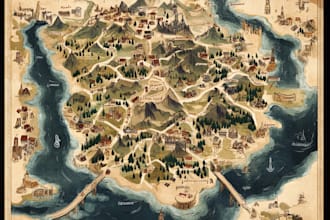 make fantasy map illustration for dnd, novels and games