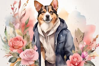 create amazing all pet portrait watercolor style