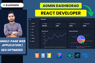 develop admin dashboard using reactjs, chartjs and tailwindcss