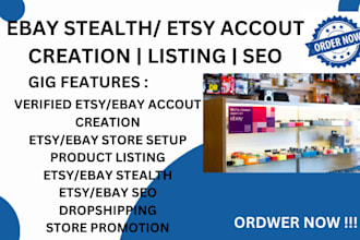 do verified ebay account creation, etsy account setup product listing, etsy seo