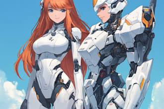 draw anime style mecha robot logo and friendship portrait