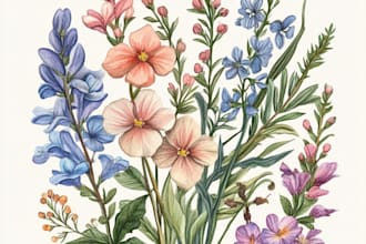 make botanical illustrations of flowers, plants, line art
