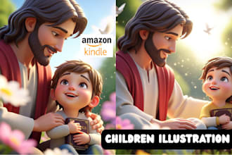 design bible themed illustration, christian children stories book illustration