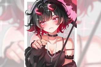 draw anime illustration, original character, fanart, pfp or vtuber model