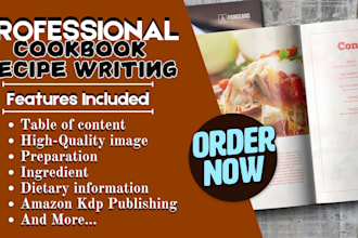 write, design cookbook recipe book menu meal planner, amazon book cover design