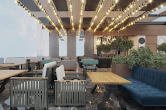 relaxation bar exterior design,3d cafe,realistic rendering,sketchup design to 3d