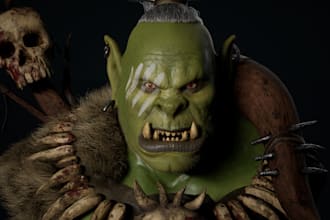 sculpt a 3d orc character,orc head bust,game asset, monster,3d printing, ue5 rig