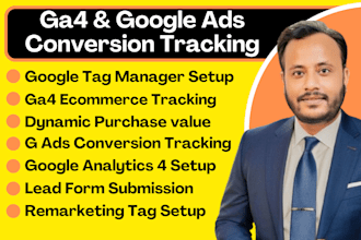 setup google analytics 4 ga4 ecommerce tracking ads conversion tracking via GTM