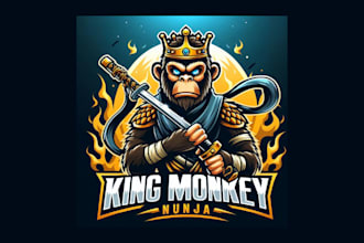do a amazing king monkey ninja mascot logo with any file