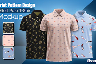 create print pattern golf polo t shirt design mockup for you