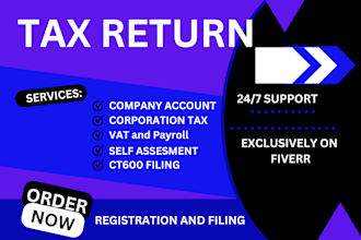 file UK vat returns, corporation tax ct600, self assessment sa100, company
