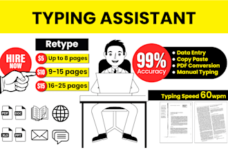 do english typing job, retype scanned documents, data entry