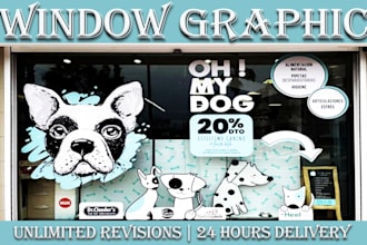 design attractive window graphics, storefront, shopfront, sticker, vinyl, decal