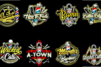 design custom barber, barbershop typography tattoo and beauty salon logo