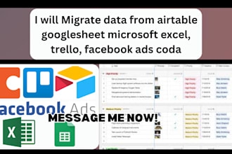 migrate data from airtable googlesheet microsoft excel, trello facebook ads coda