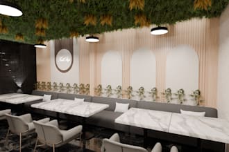 do design and 3d rendering for your cafe, office, etc