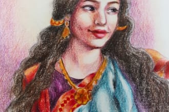 draw a semi realistic pencil colour portrait