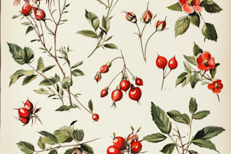 draw botanical illustrations of flowers, plants, line art