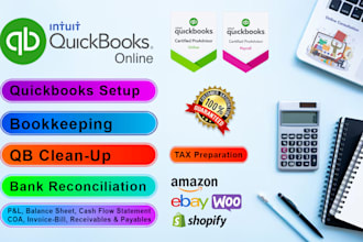 do accounting bookkeeping setup quickbooks categorize reconcile cleanup taxation