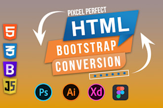 convert figma, xd, PSD, or canva designs to responsive HTML5 with bootstrap 5