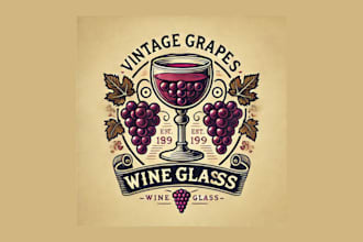 do grapes wine glass vintage logo with unlimited revisions