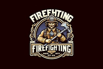 do outstanding firefighting vintage logo with fast delivery