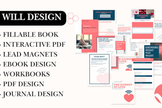 create fillable book design, interactive pdf ebook, workbooks, journal design