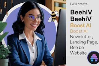 create beehiv boost ai newsletter, beehive landing page, behiiv setup