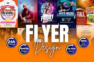 design event flyer, club flyer, flyer for church, concert flyer in 24hours
