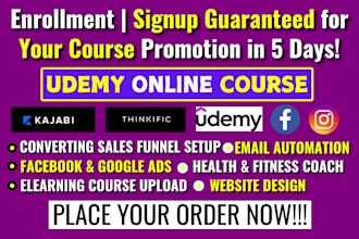 promote udemy online course, fitness, mental health, kajabi course sales funnel