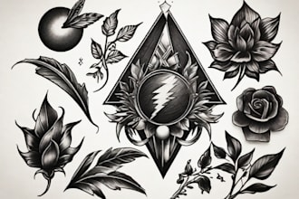 create flash tattoo art set, black work, vintage, dark style