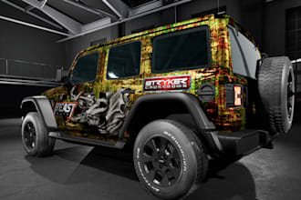 vehicle wrap design, trailer wrap, vehicle window decal and door magnet for car