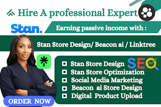 redesign or design beacon ai website, stanstore, linktree, gumroad, payhip