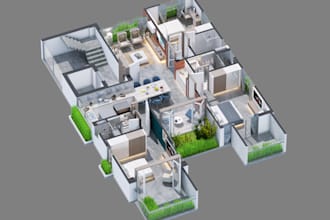 create 2d to 3d floor plan rendering