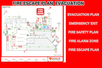 design fire safety plan evacuation route fire hydrant alarm and sprinkler