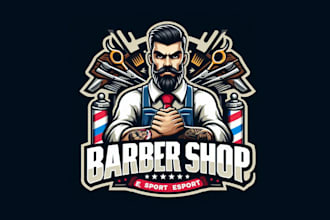create a unique barber shop mascot logo for your brand