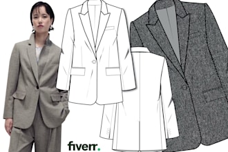 clothing apparel technical flat sketches and 2d drawings