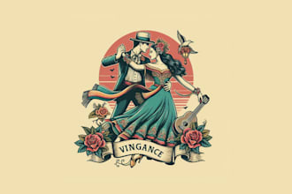 make an awesome vintage couple dance logo for your company