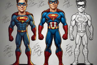 bring your fantasy superhero character caricature and friendship portrait