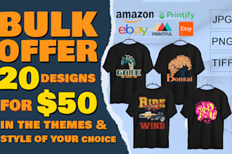 create 20 unique shirt designs for your etsy, printful, printify store