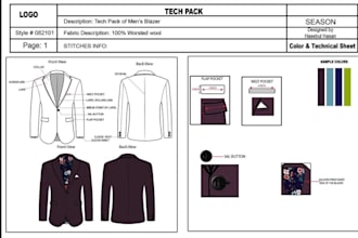 design professional apparel tech packs and fashion sketches for production
