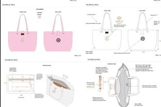 design bag tech pack, tote bag, flat sketch, bag tech pack, bags, handbag design