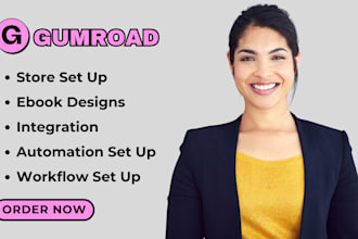 set up gumroad shop, ebook design, digital products design, workflow integration