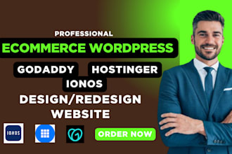 design ecommerce wordpress website godaddy  bluehost namecheap hostinger ionos