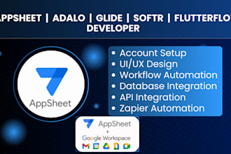 web and mobile apps using appsheet google sheets glide flutterflow adalo softr