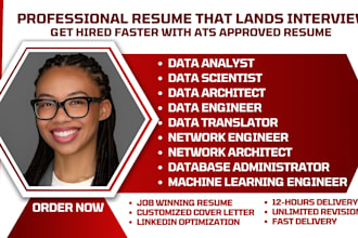write ats resume for tech, data scientist, data analyst and network engineer